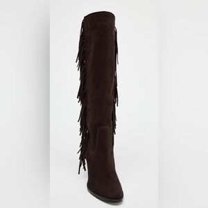 Zara Size 5 Fringed High Shaft Knee-High Chocolate Boots NWT.
